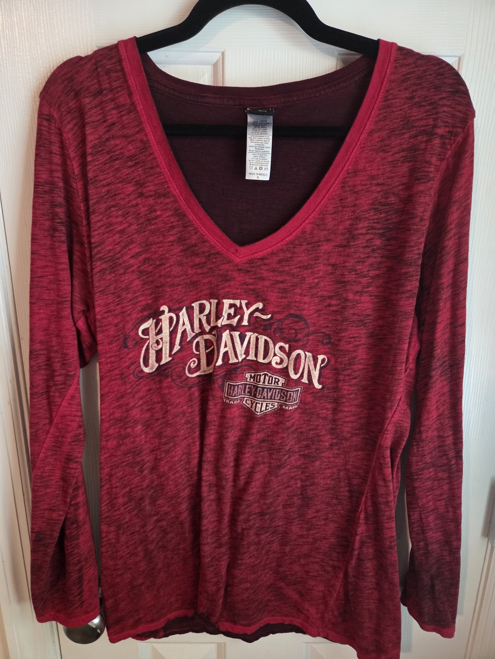 Harley-Davidson Women's Heathered Burgundy Long Sleeve V-Neck Tee